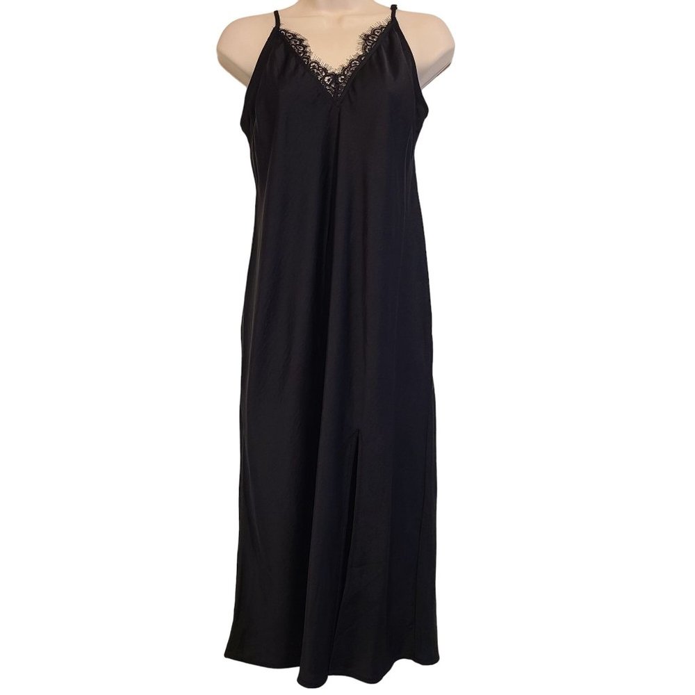 A New Day Womens Sleeveless Satin Slip Dress Black Size XS Adjustable